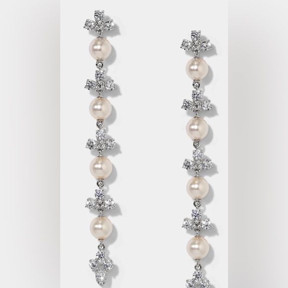 Nadri Pearl/ Cubic Zirconia Drop Earrings - Picture 3 of 3
